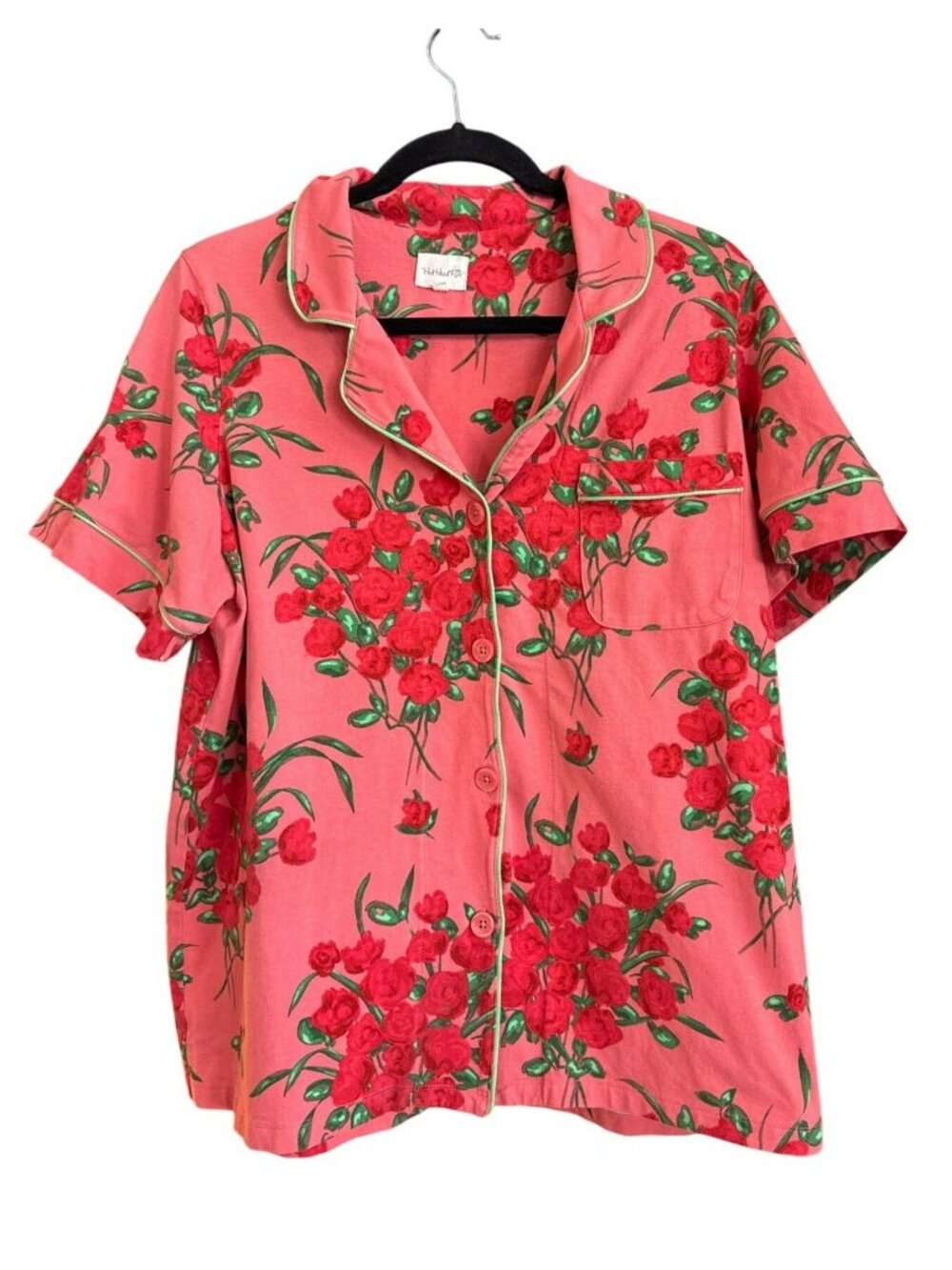 Bedhead Pajamas Top Large Pink Floral Rose Organic Cotton Stretch Sleepwear